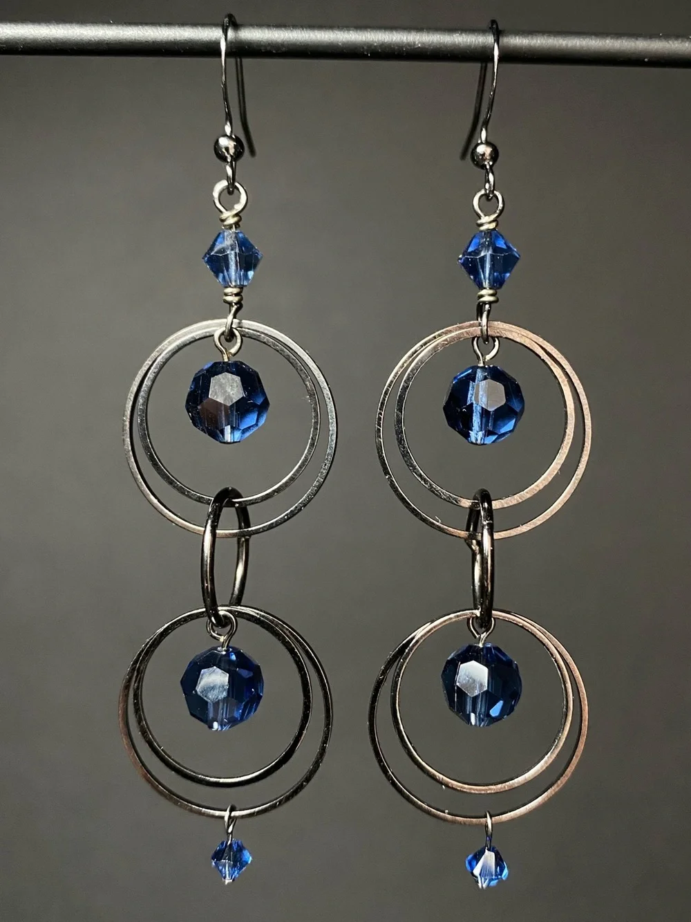 Navy Blue Crystal Gunmetal Earrings